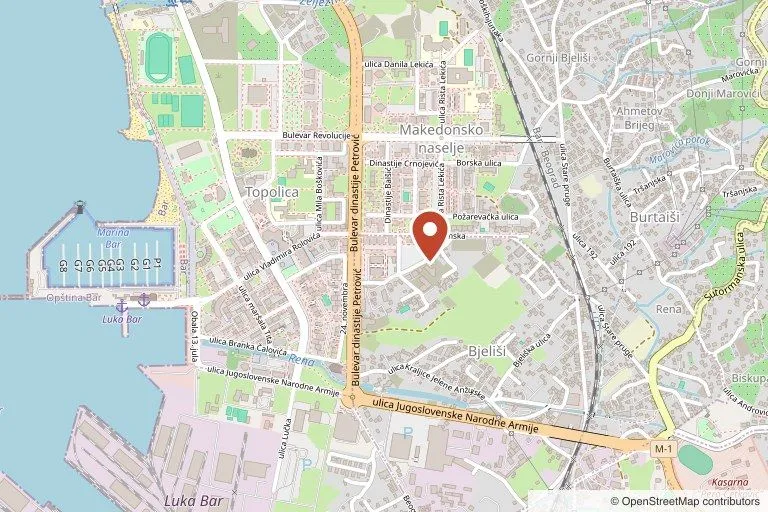Map of Bar, Montenegro, showing the location of Dolce dimora